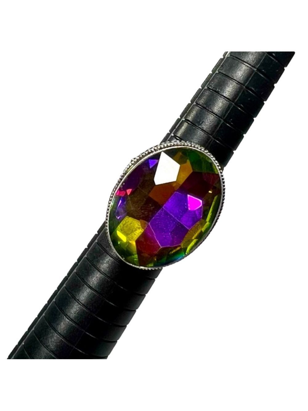 Mystic Topaz 925 Oval Vintage High Profile Synthetic Gemstone Ring size 8